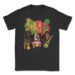 Reggae Music Dogs with Instruments and Rasta Hats Design graphic - Black