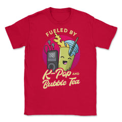 Fueled by K-Pop & Bubble Tea Cute Kawaii print Unisex T-Shirt - Red
