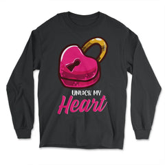 Unlock my Heart Padlock Funny Humor Valentine Couple gift graphic - Long Sleeve T-Shirt - Black