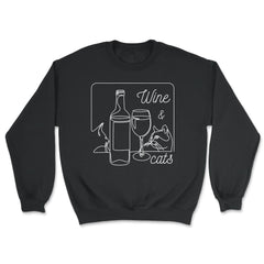 Wine and Cats Outline Artistic Design Gift print - Unisex Sweatshirt - Black