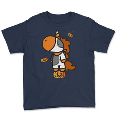 Halloween Unicorn with Pumpkins T Shirts Gifts Youth Tee - Navy