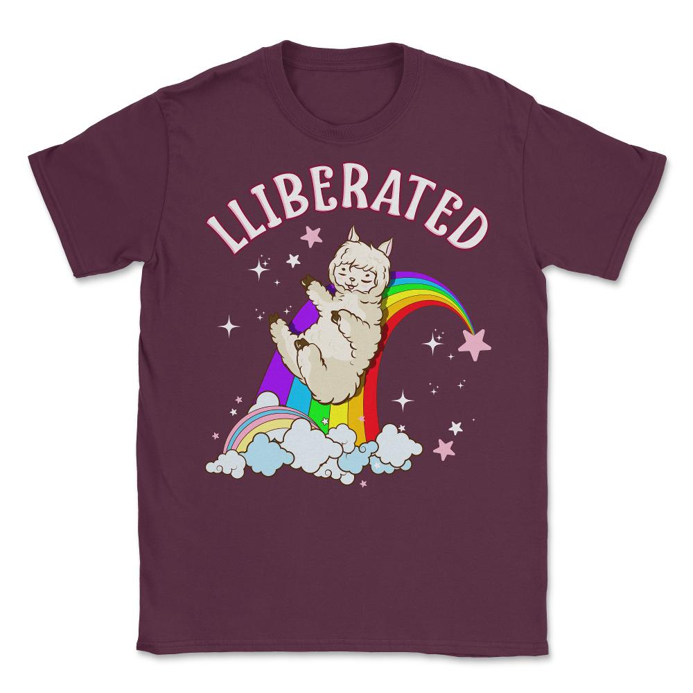 Rainbow Llama Gay Pride Funny Gift print Unisex T-Shirt - Maroon