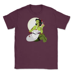 Pin up Zombie Girl Halloween costume T-Shirts Gifts Unisex T-Shirt - Maroon