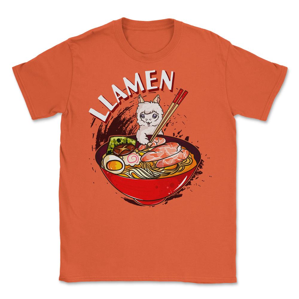 Ramen Bowl & Llama with Chopsticks Gift  design Unisex T-Shirt - Orange