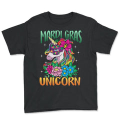 Mardi Gras Unicorn with Masquerade Mask Funny product Youth Tee - Black