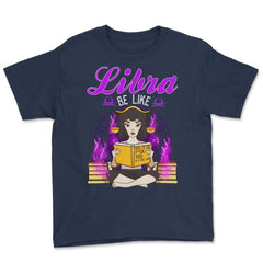 Libra Zodiac Sign Anime Style Girl Reading a Book product Youth Tee - Navy