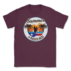 Summer in Puerto Rico Surfer Puerto Rican Flag T-Shirt Tee Unisex - Maroon