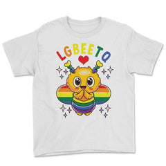 LGBEETQ Cute Bee in Rainbow Flag Colors Gay Pride print Youth Tee - White