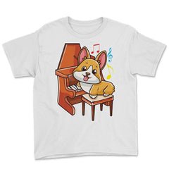 Cute Corgi and Piano for Music Lovers Gift  design Youth Tee - White