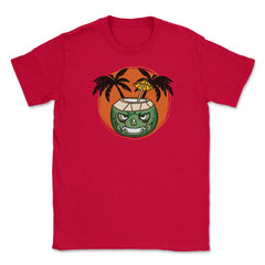 Hawaiian Halloween Coconut Face Jack O Lantern Scary print Unisex - Red