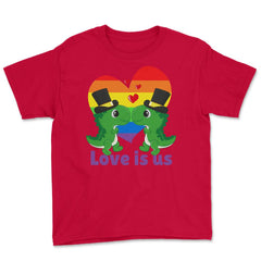 Love Is Us Kawaii Gay Dinosaurs Grooms LGBTQ Pride design Youth Tee - Red