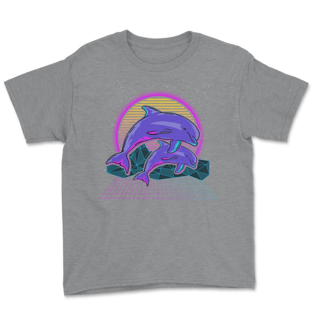 Dolphins Vaporwave Style Art Aesthetic 80’s & 90’s design Youth Tee - Grey Heather