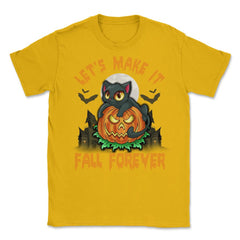 Funny & Cute Cat with Jack o Lantern Halloween Unisex T-Shirt - Gold