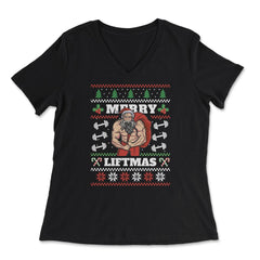Merry Liftmas Christmas Pun Ugly graphic Style design - Women's V-Neck Tee - Black