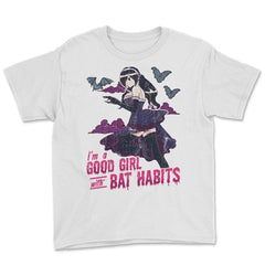 Goth Anime Bat Habits Girl Design print Youth Tee - White
