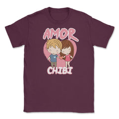Amor Chibi Anime Couple Humor Unisex T-Shirt - Maroon