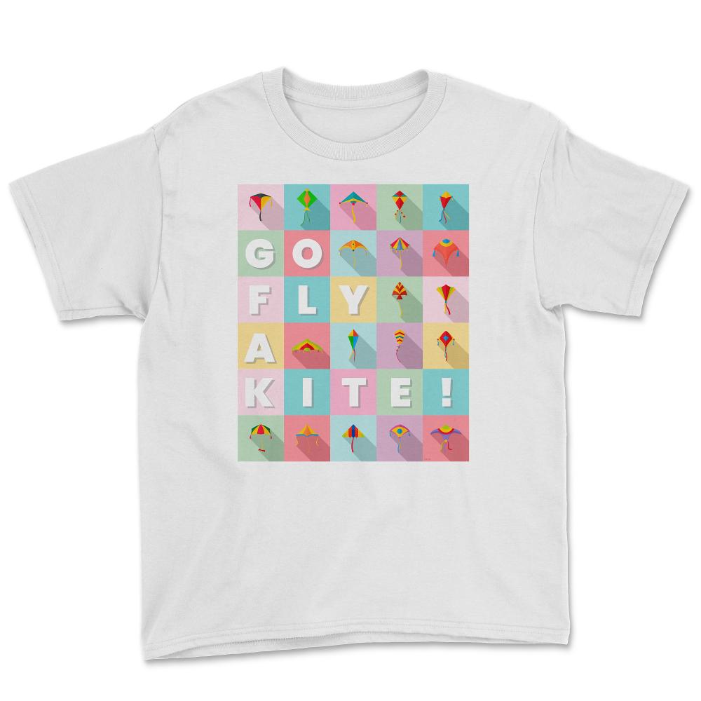 Go fly a kite! Kite Flying Colorful Pastel Design print Youth Tee - White