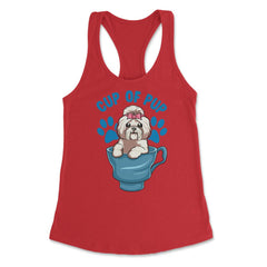 Shih Tzu Cup of Pup Cute Funny Puppy graphic Women's Racerback Tank - Red