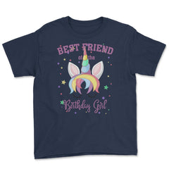Best Friend of the Birthday Girl! Unicorn Face print Gift Youth Tee - Navy