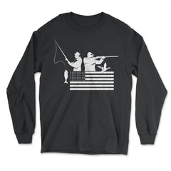 Fishing And Hunting USA Flag Patriotic Fisherman Hunter print - Long Sleeve T-Shirt - Black