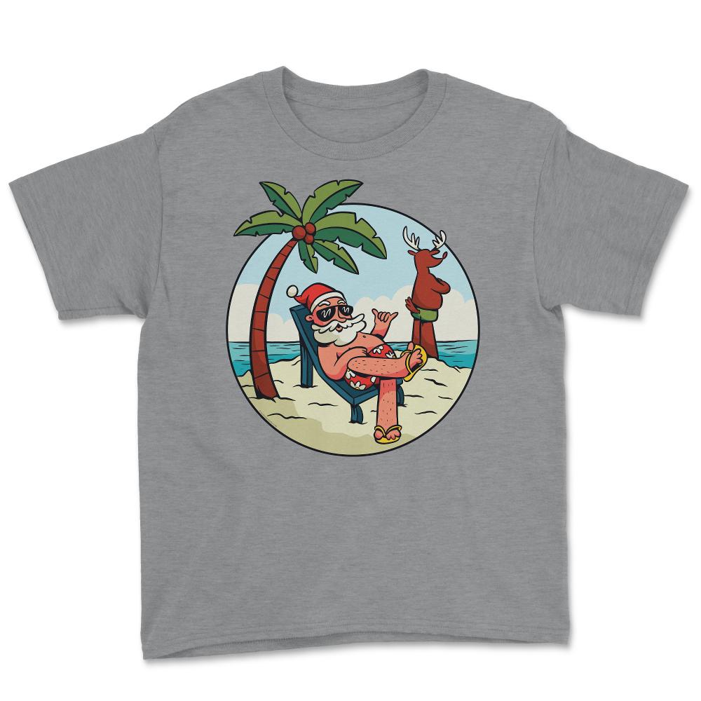 Summer Santa Claus at the Beach Tropical Vacations Funny print Youth - Grey Heather