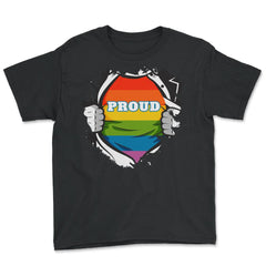 Rainbow Pride Flag Hero Gay design Youth Tee - Black