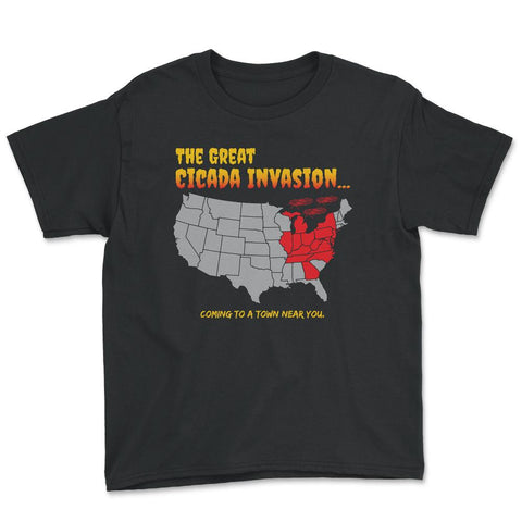 Cicada Invasion Coming to These States in US Map Funny print Youth Tee - Black
