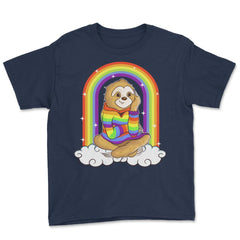 Gay Pride Rainbow Sloth Sitting on Clouds Pride Funny Gift design - Navy