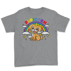 Gay Pride Rainbow Pupicorn Funny Puppy Unicorn Gift graphic Youth Tee - Grey Heather