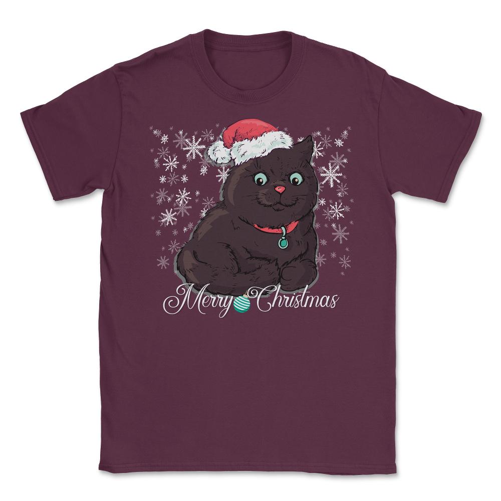 Merry Christmas Cat Funny Humor T-Shirt Tee Gift Unisex T-Shirt - Maroon