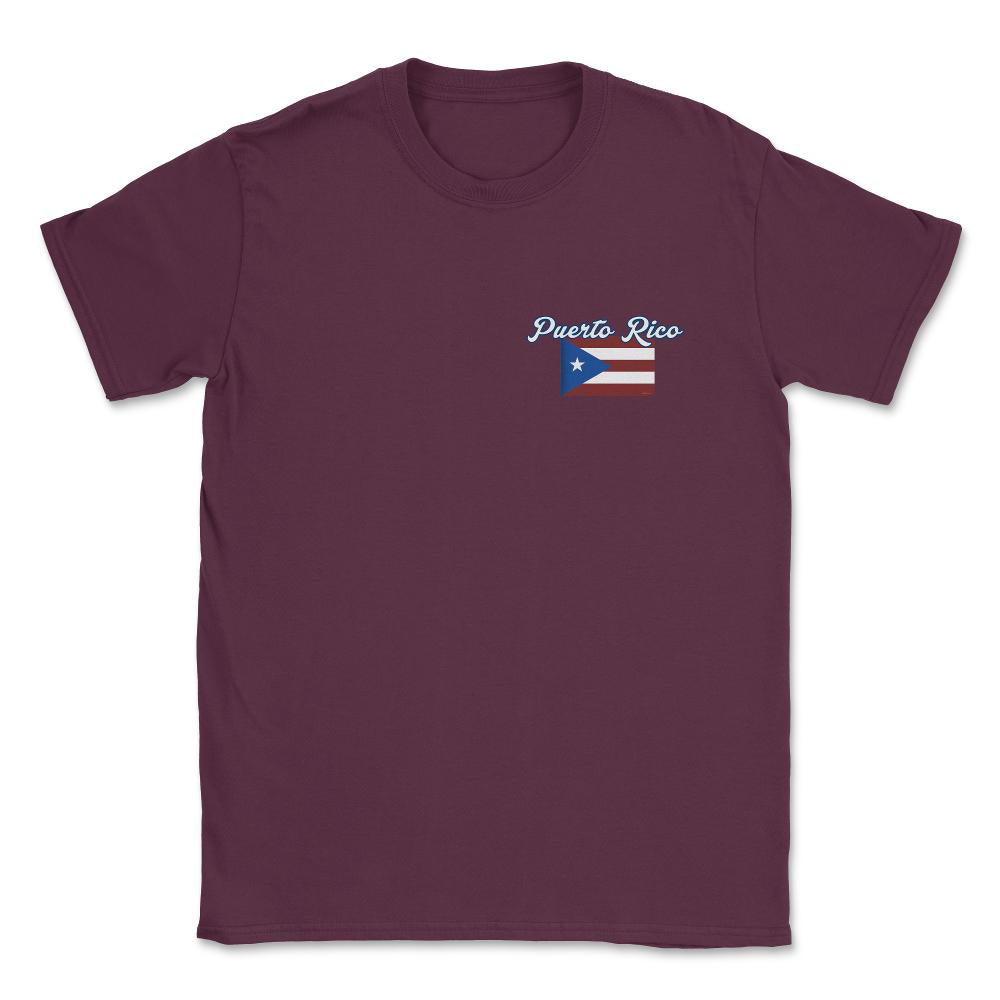 Puerto Rico Flag Rounded Edges Pocket graphic Unisex T-Shirt - Maroon