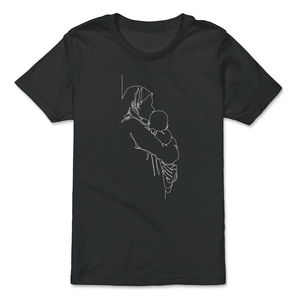 Outline Mom and baby Motherhood Theme for Line Art Lovers print - Premium Youth Tee - Black