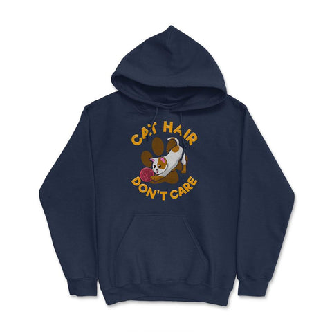 Cat Hair Don't Care Funny Cat Design for Kitty Lovers print Hoodie - Navy