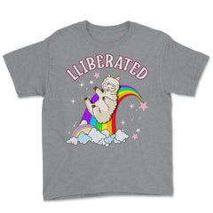 Rainbow Llama Gay Pride Funny Gift print Youth Tee - Grey Heather