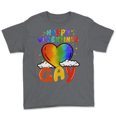 Happy Valentines Gay Rainbow Pride Gift print Youth Tee - Smoke Grey