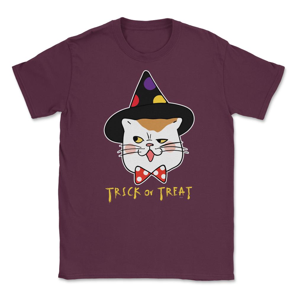 Trick or Treat Cat Face Funny Halloween costume Unisex T-Shirt - Maroon