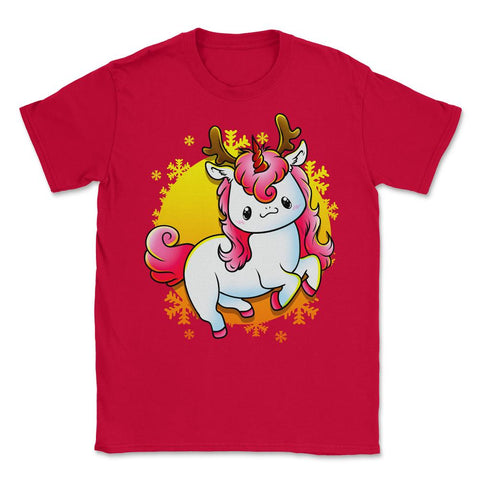 Kawaii Xmas Unicorn Funny Humor  Unisex T-Shirt - Red