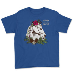 Christmas Horse Merry and Bright Equine T-Shirt Tee Gift Youth Tee - Royal Blue