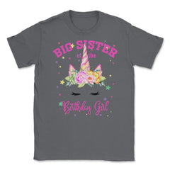 Big Sister of the Birthday Girl! Unicorn Face Theme Gift graphic - Smoke Grey