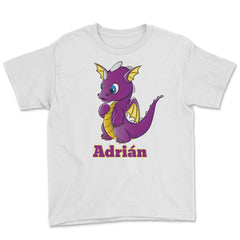 Adrian Name Dragon Personalized Birthday Gift print Youth Tee - White