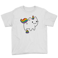 Caticorn Rainbow Flag Gay Pride & Poop Gay design Youth Tee - White