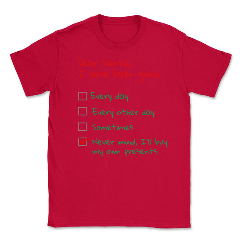 Santa Check list Funny Humor XMAS T-Shirt Gifts Unisex T-Shirt - Red