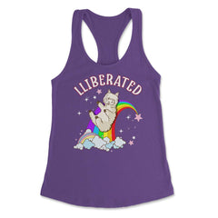 Rainbow Llama Gay Pride Funny Gift print Women's Racerback Tank - Purple