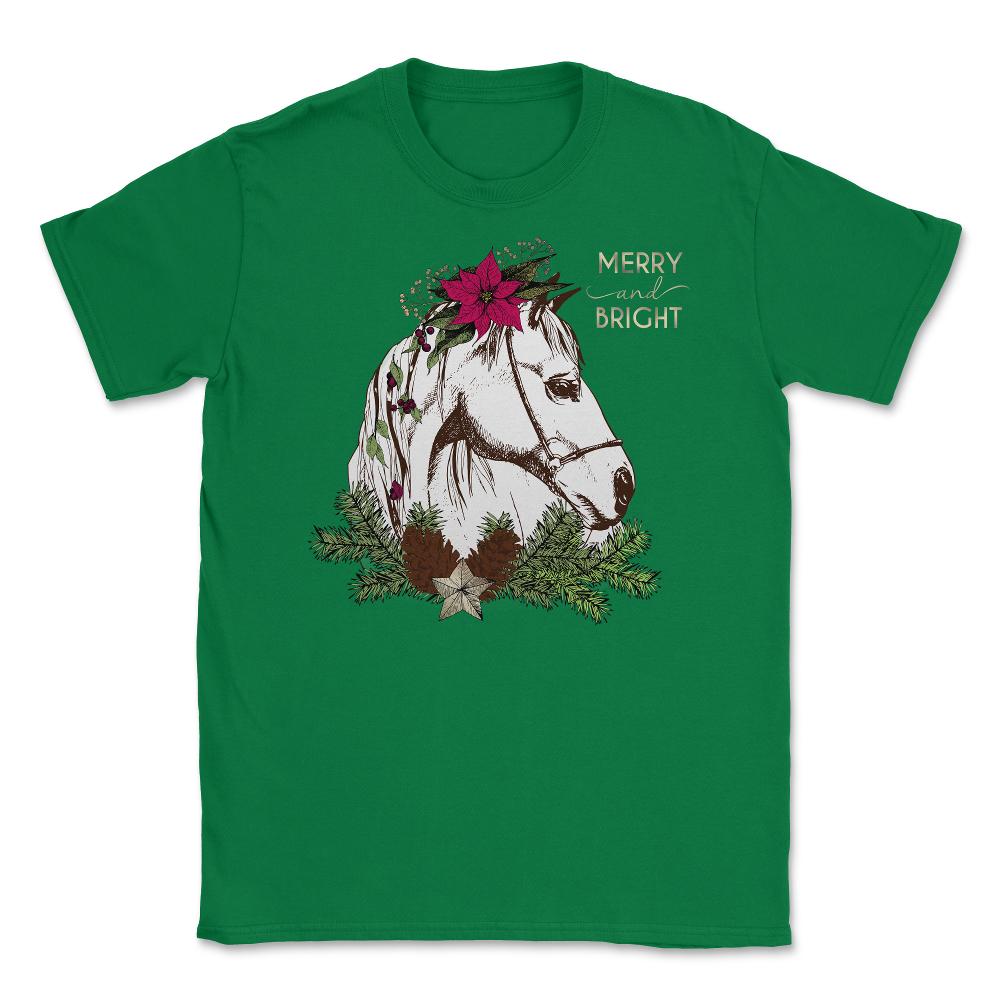 Christmas Horse Merry and Bright Equine T-Shirt Tee Gift Unisex - Green
