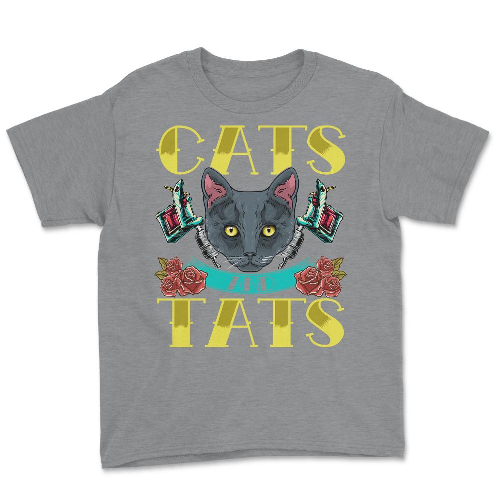 Cats and Tats Vintage Old Style Tattoo design print Youth Tee - Grey Heather