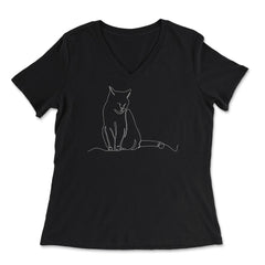 Outline Cat Theme Design for Line Art Lovers design - Women's V-Neck Tee - Black