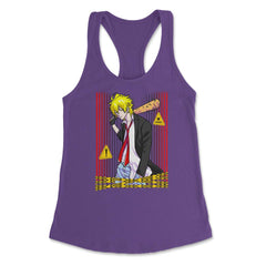 Bad Anime Boy Baseball Bat Streetwear graphic Women's Racerback Tank - Purple