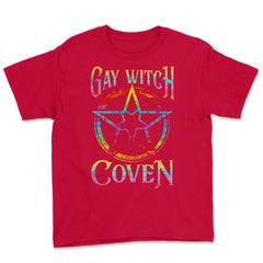 Gay Witch Coven Pentagram for Halloween design Youth Tee - Red