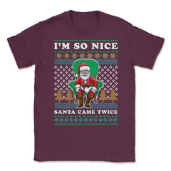 Santa Ugly Christmas Sweater Funny Unisex T-Shirt - Maroon