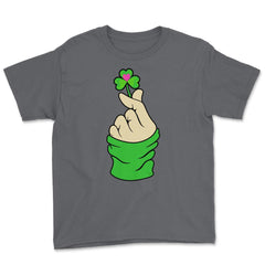 St Patricks Day K-pop Finger Heart Funny Humor Gift graphic Youth Tee - Smoke Grey